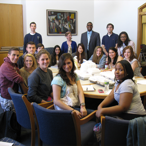 Honors students gathered in library